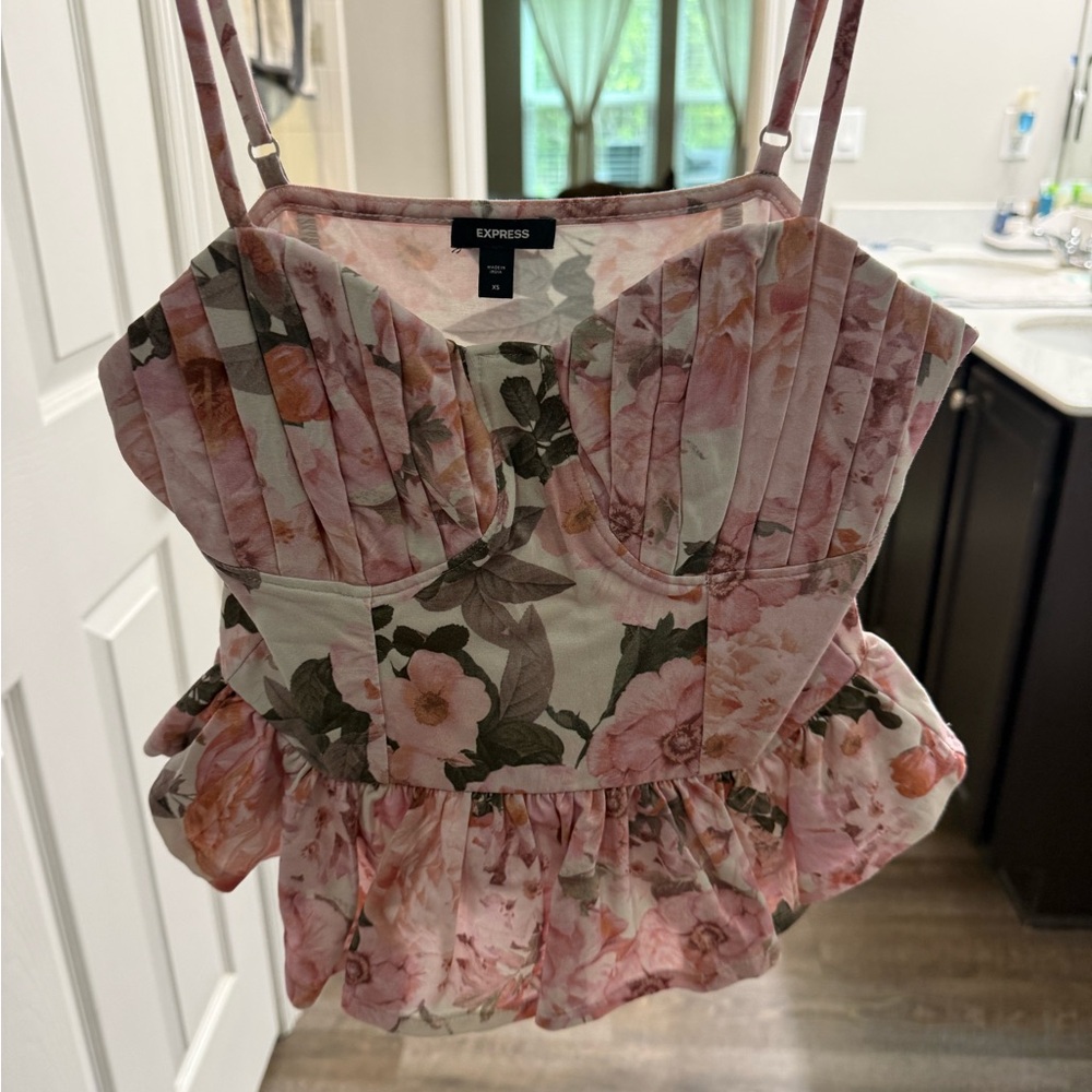 Express Pink Floral Bustier Peplum Camisole Top